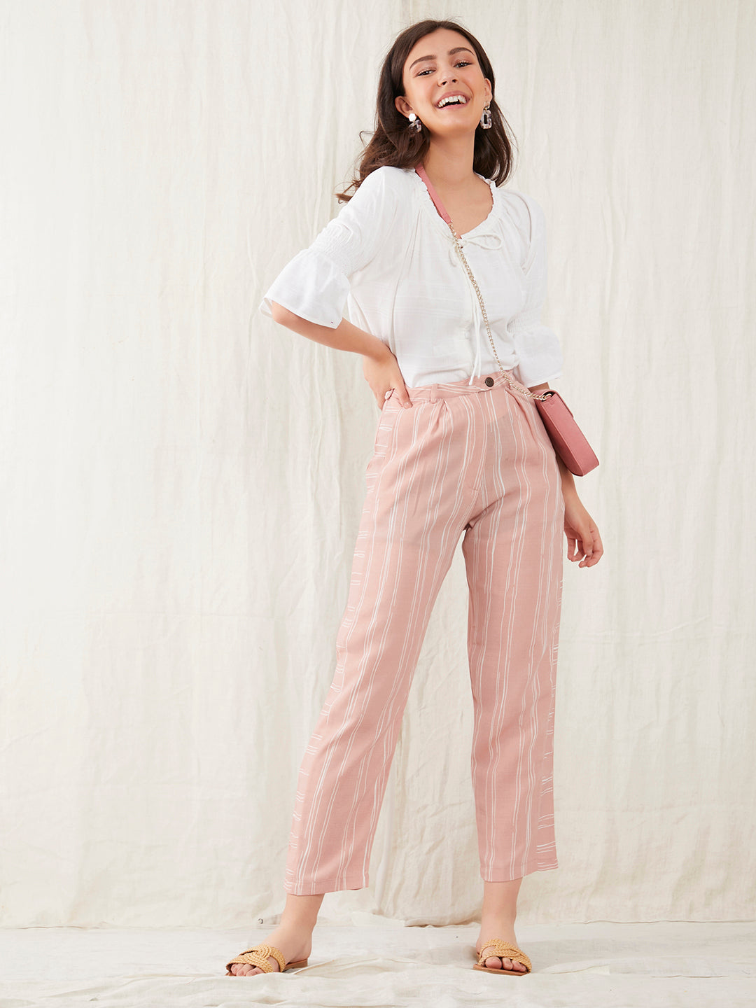 Pink Striped High Waisted Trouser