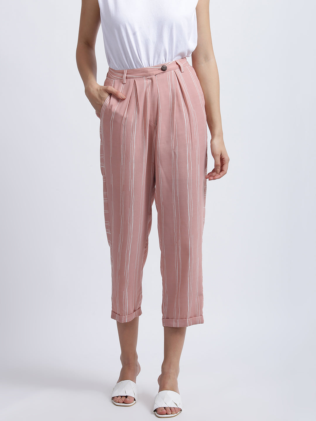 Pink Striped High Waisted Trouser