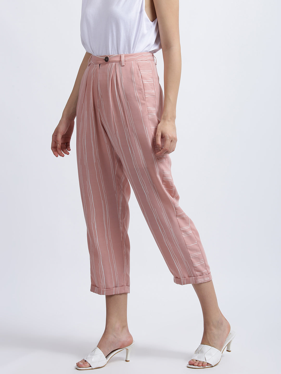 Pink Striped High Waisted Trouser