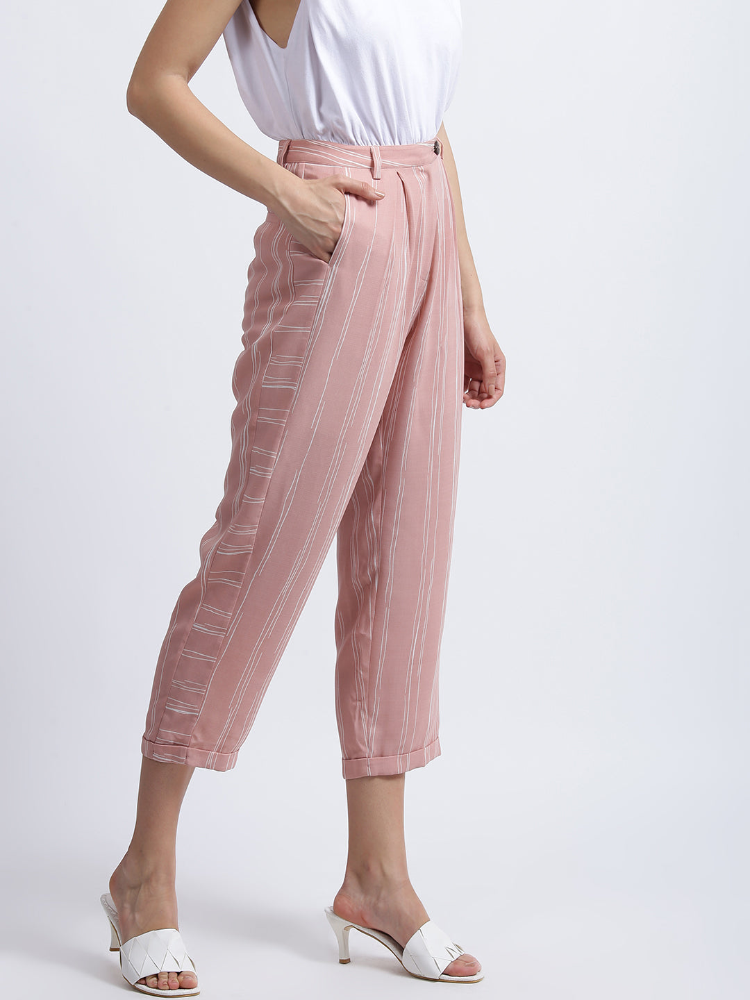 Pink Striped High Waisted Trouser