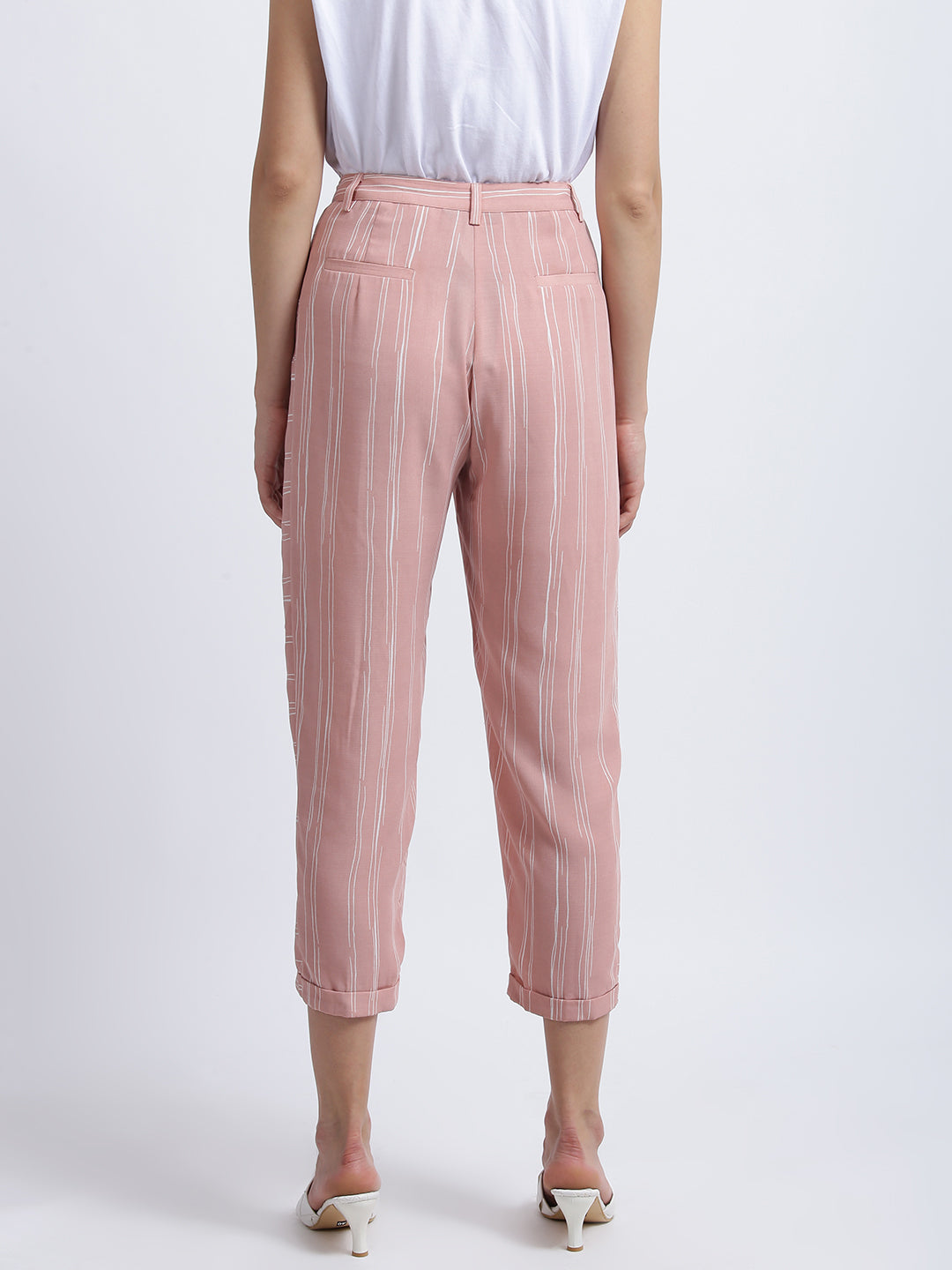 Pink Striped High Waisted Trouser