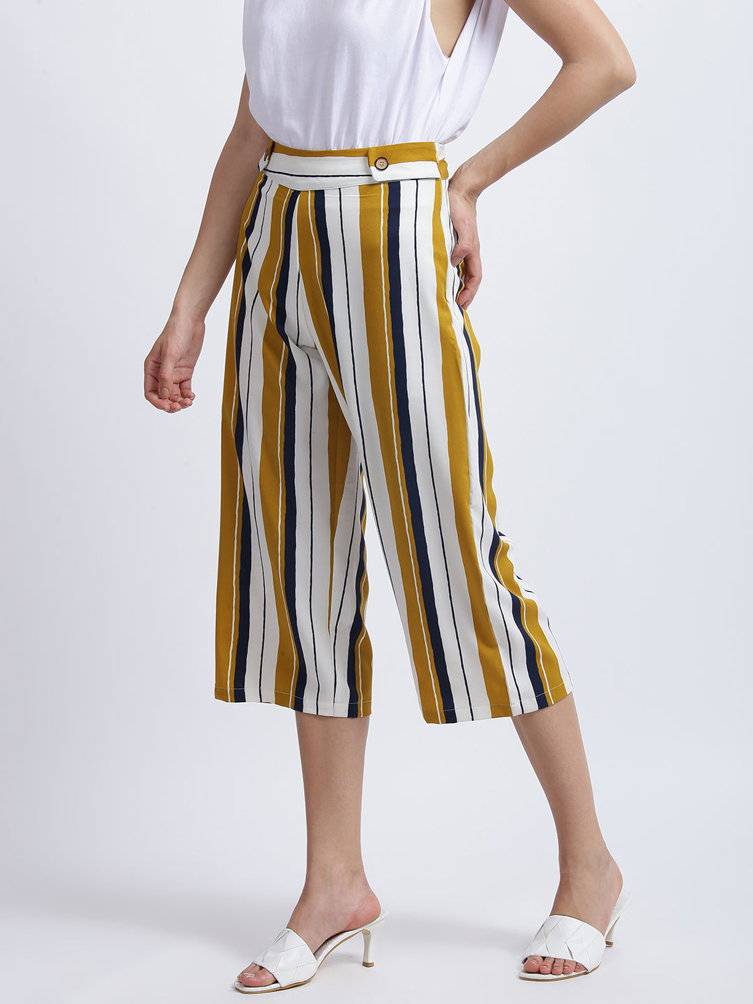 Mustard Striped High Waisted Palazzo