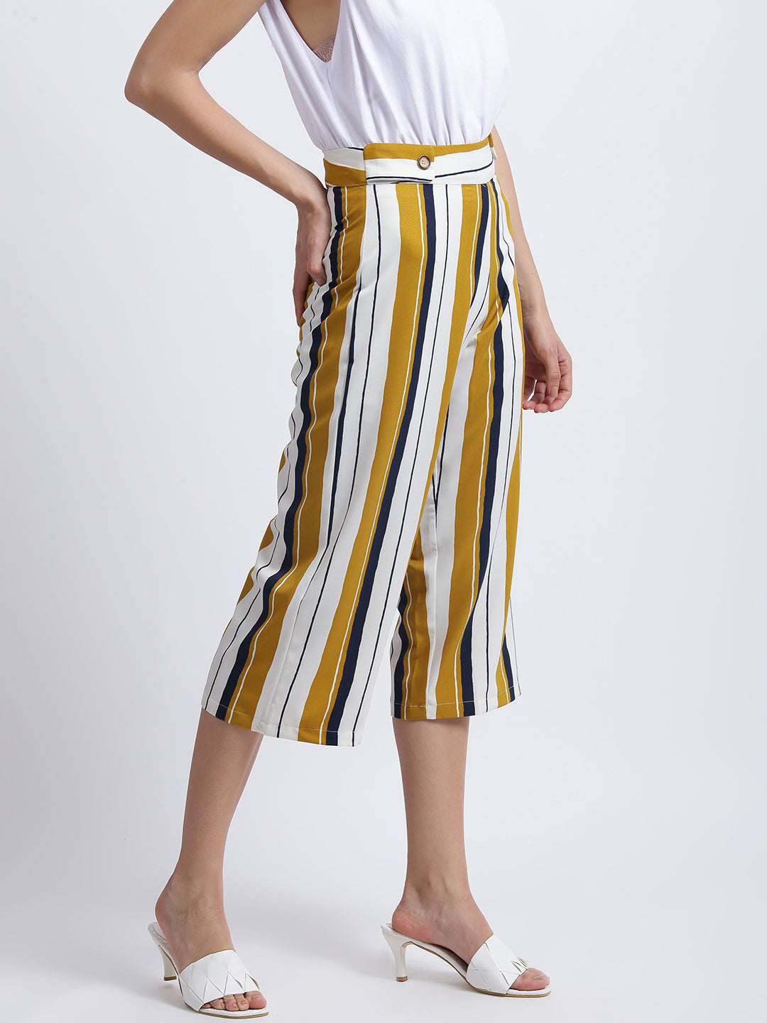 Mustard Striped High Waisted Palazzo