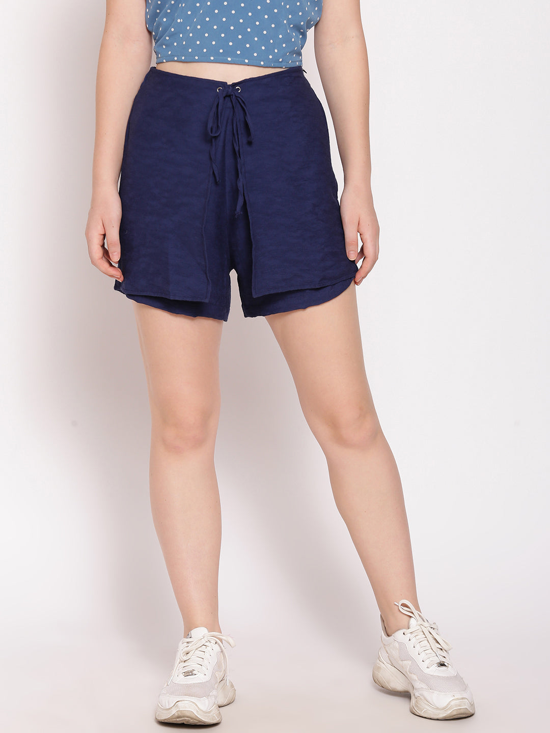 Blue Solid Layered Shorts