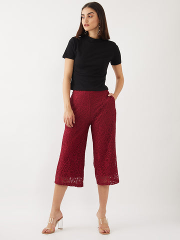 Maroon Lace Culottes For Women
