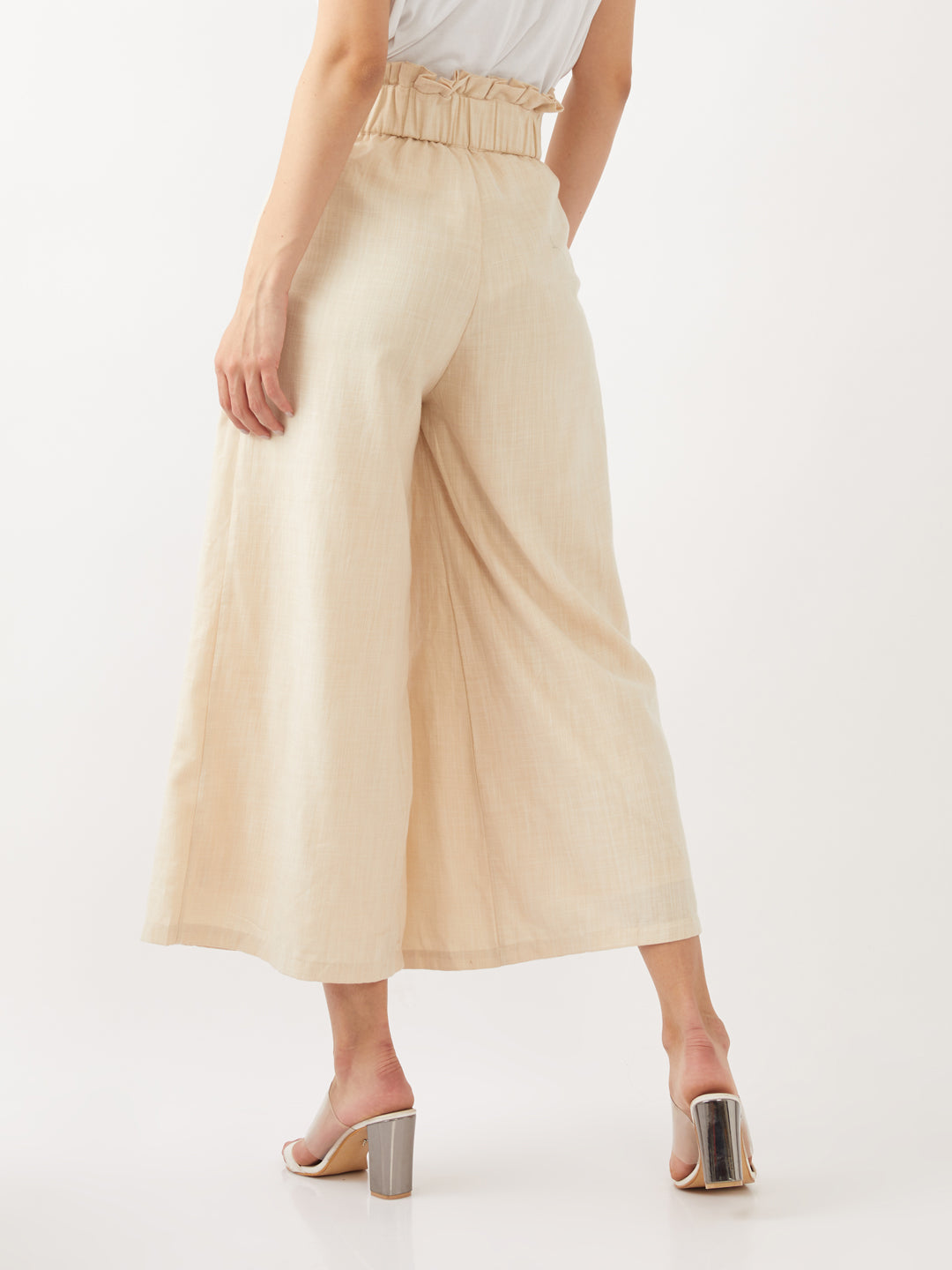 Beige Solid Trousers