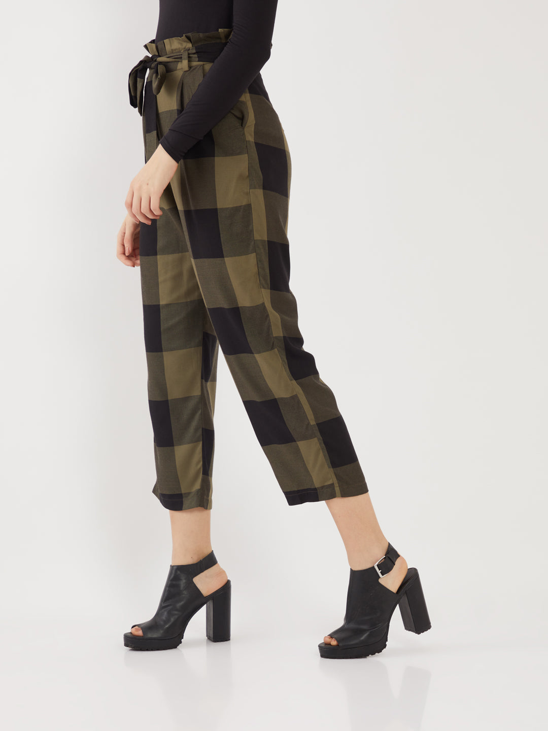 Green Checked Pleated Trouser