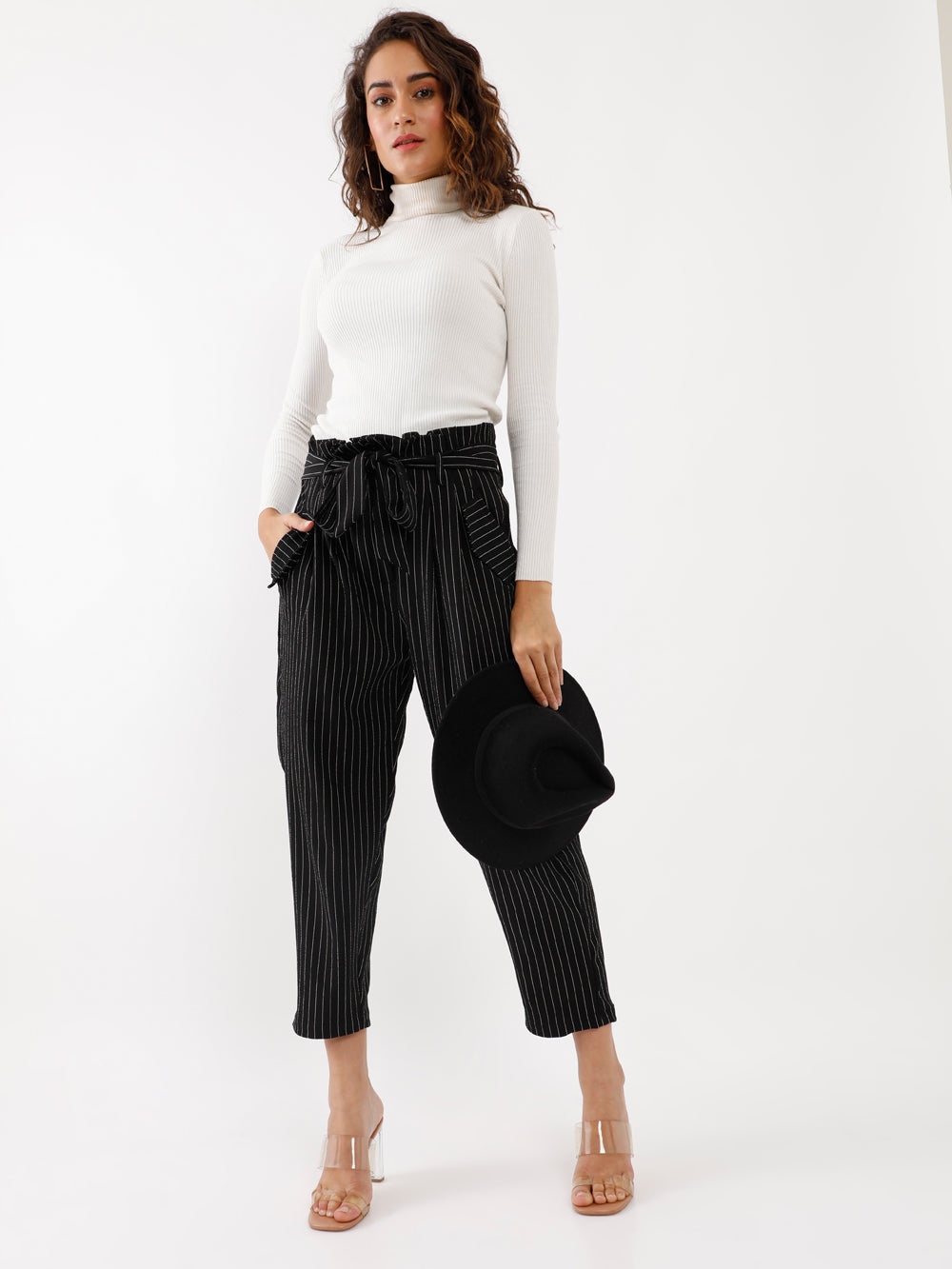 Black Printed Pleated Trouser