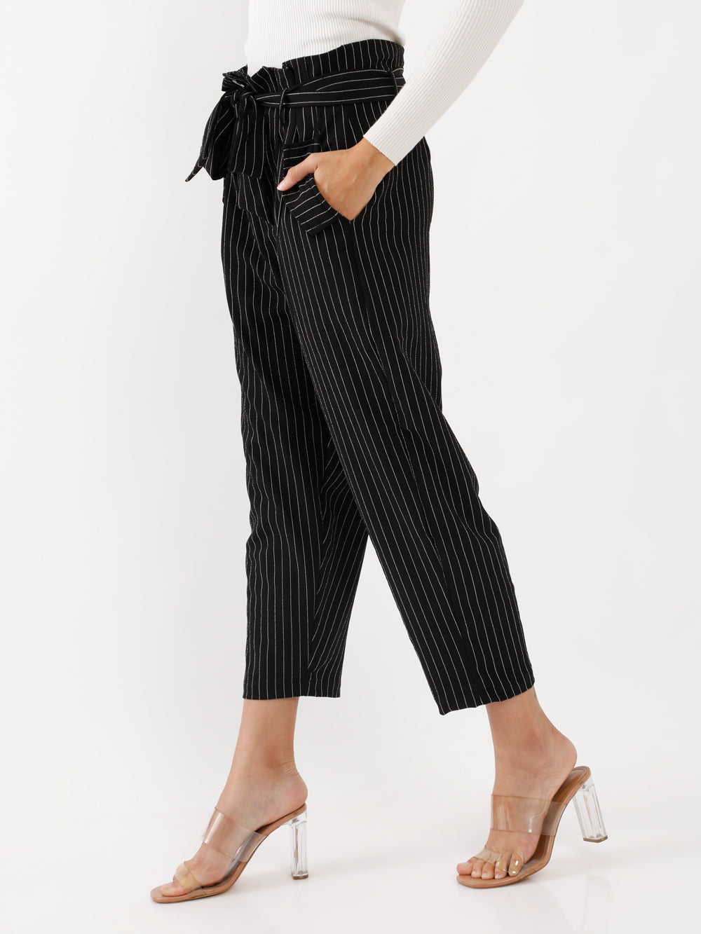 Black Printed Pleated Trouser For Women