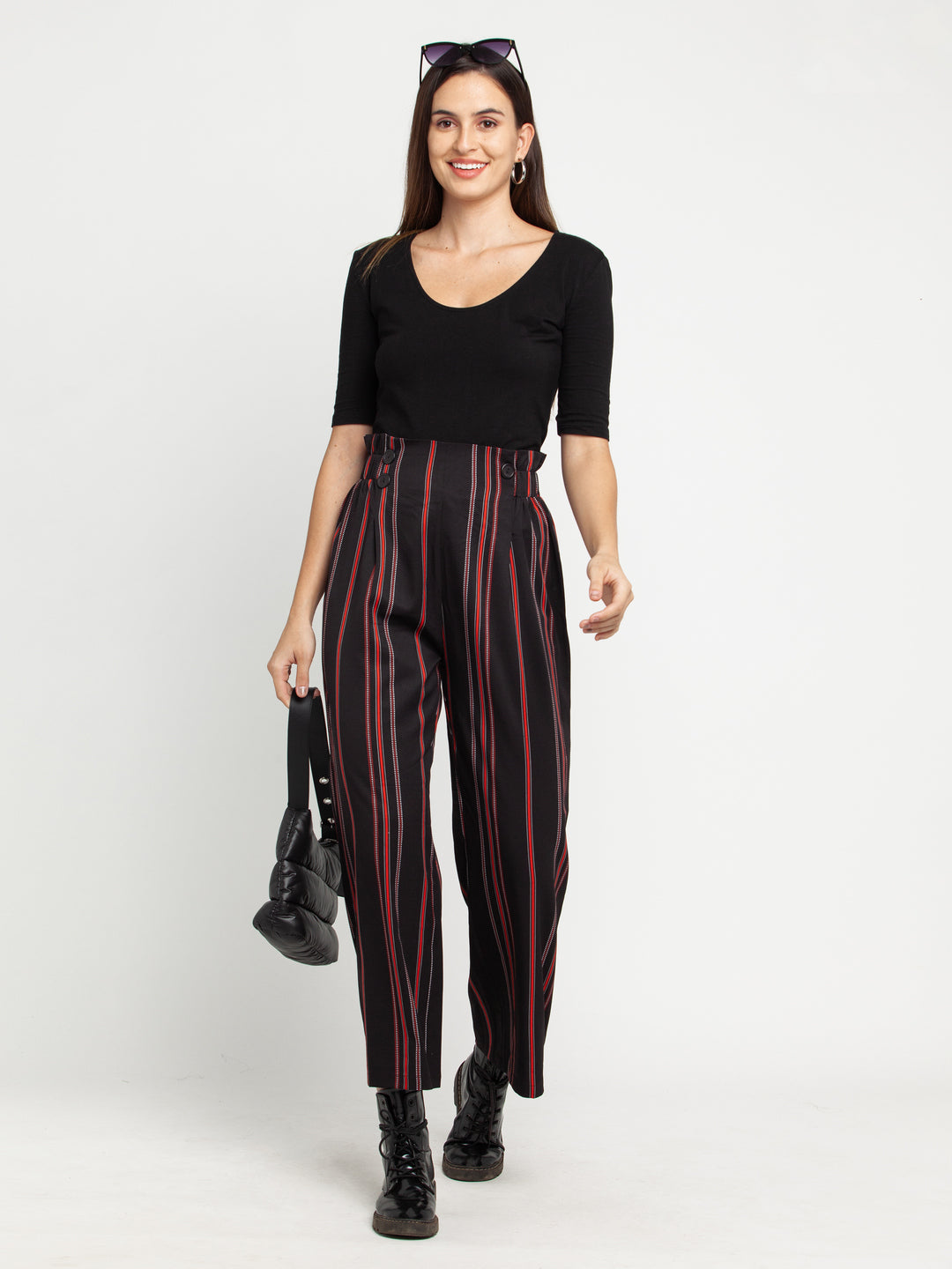 Black Striped Elasticated Palazzo