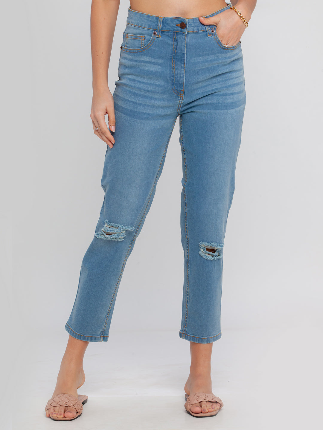 Blue Solid Jeans For Women