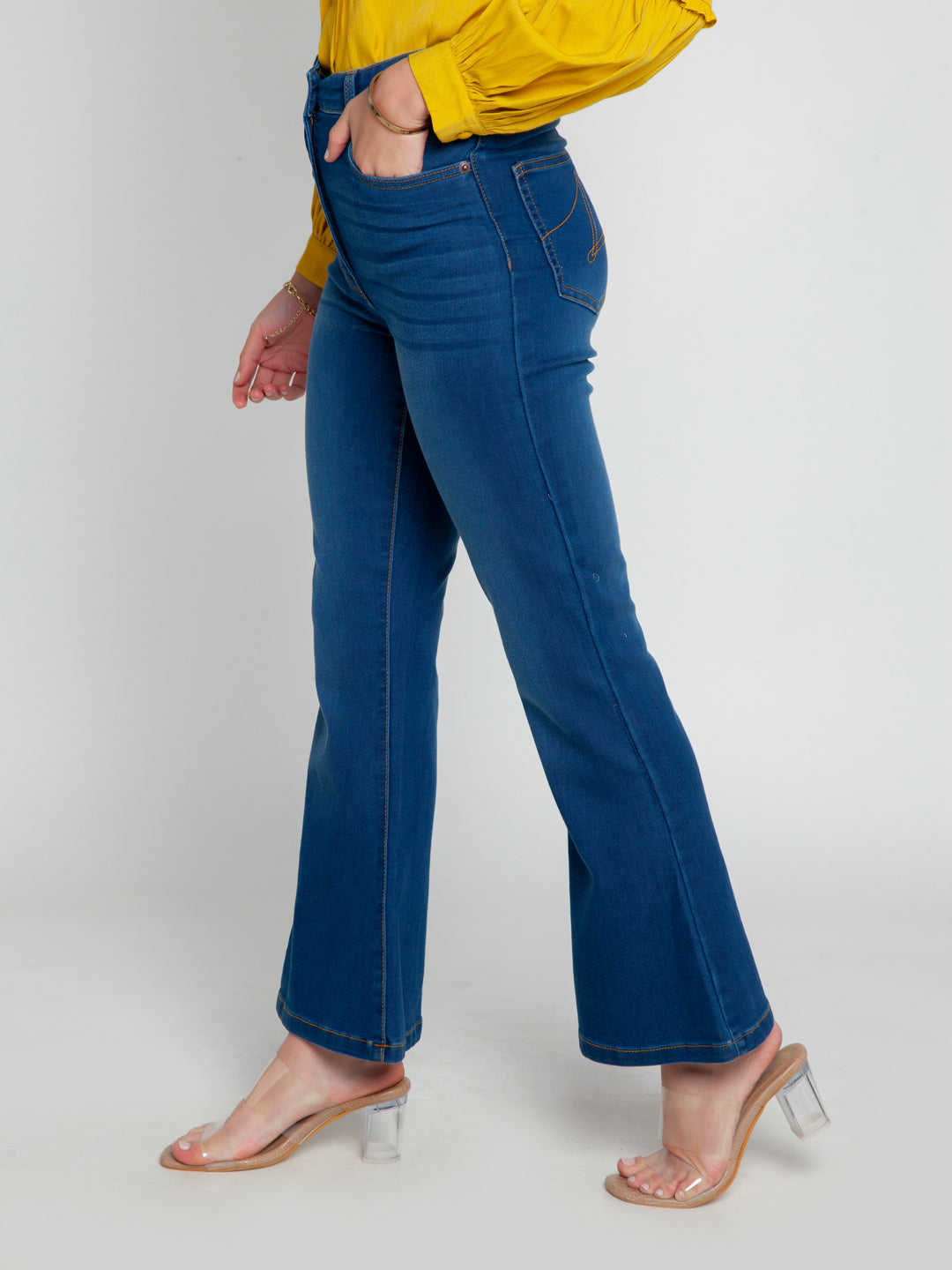 Blue Solid Wide Leg Jeans