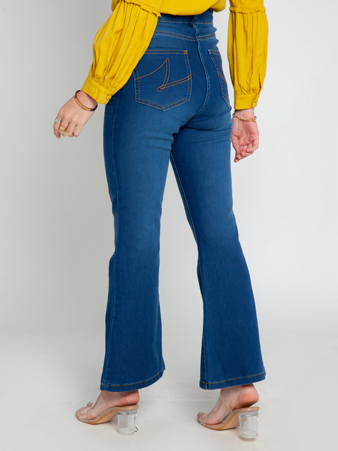 Blue Solid Wide Leg Jeans