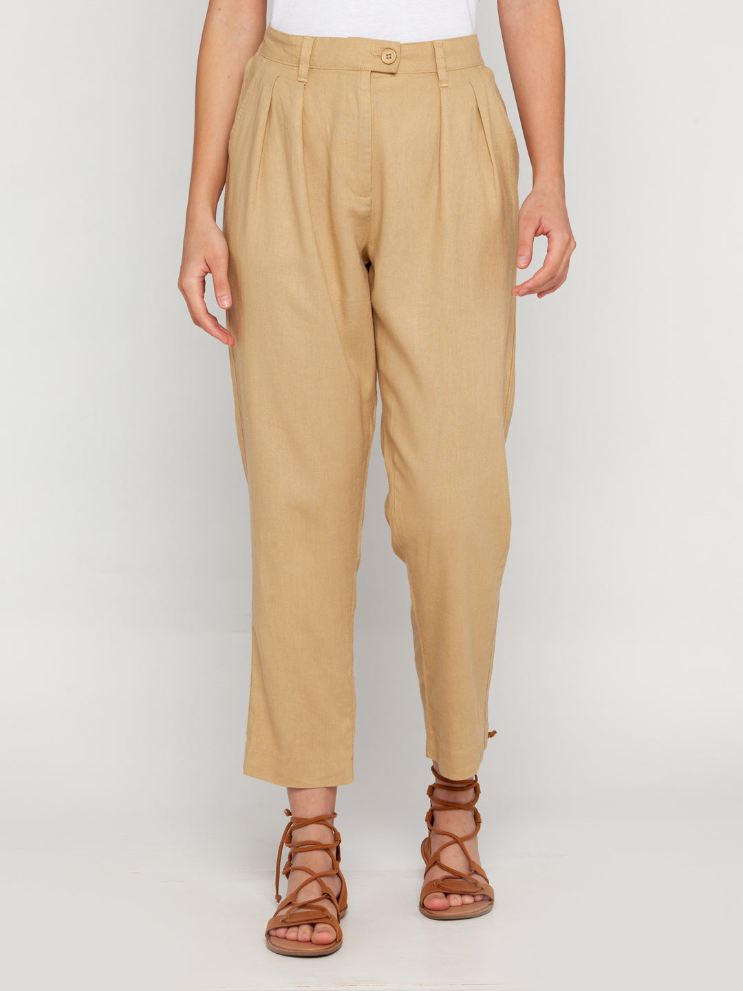 Beige Solid Trouser