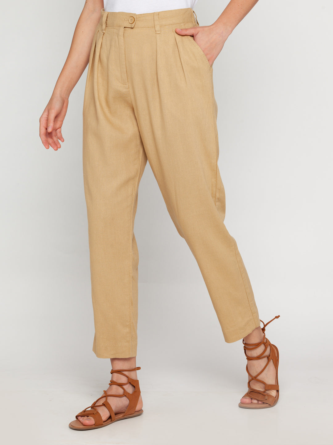 Beige Solid Trouser