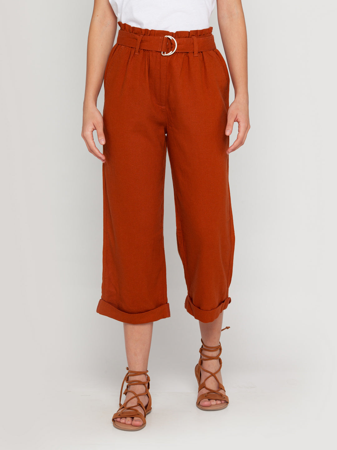 Brown Solid Pleated Trouser