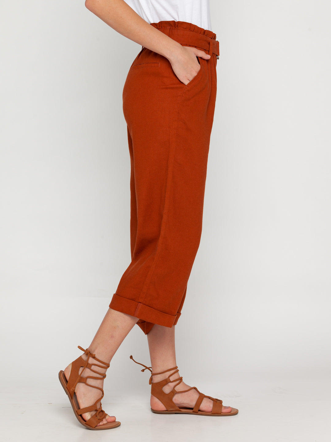 Brown Solid Pleated Trouser