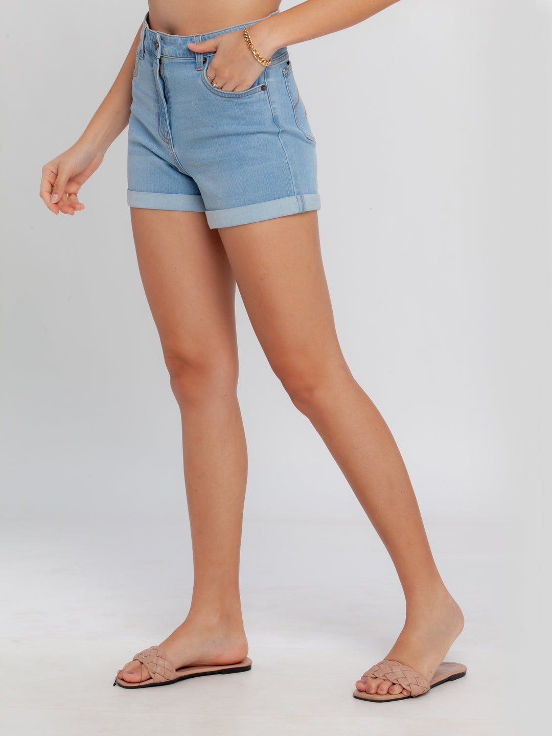 Blue Solid Shorts