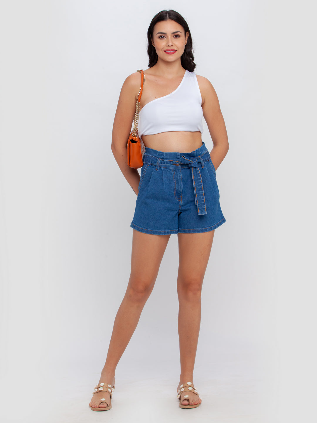 Blue Solid Tie-Up Shorts