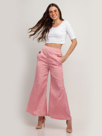 Pink Self Design Palazzo For Women