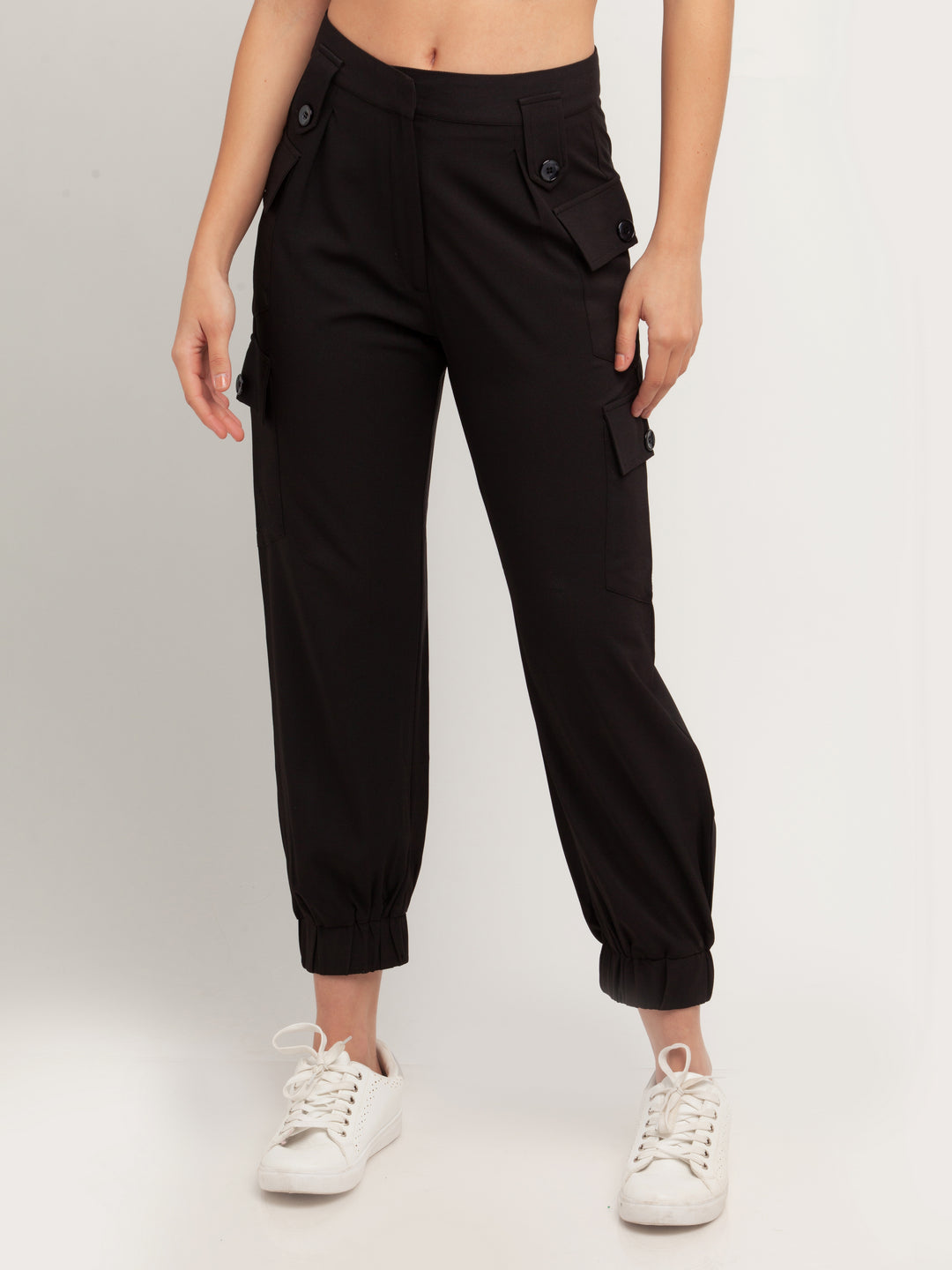 Black Solid Elasticated Joggers