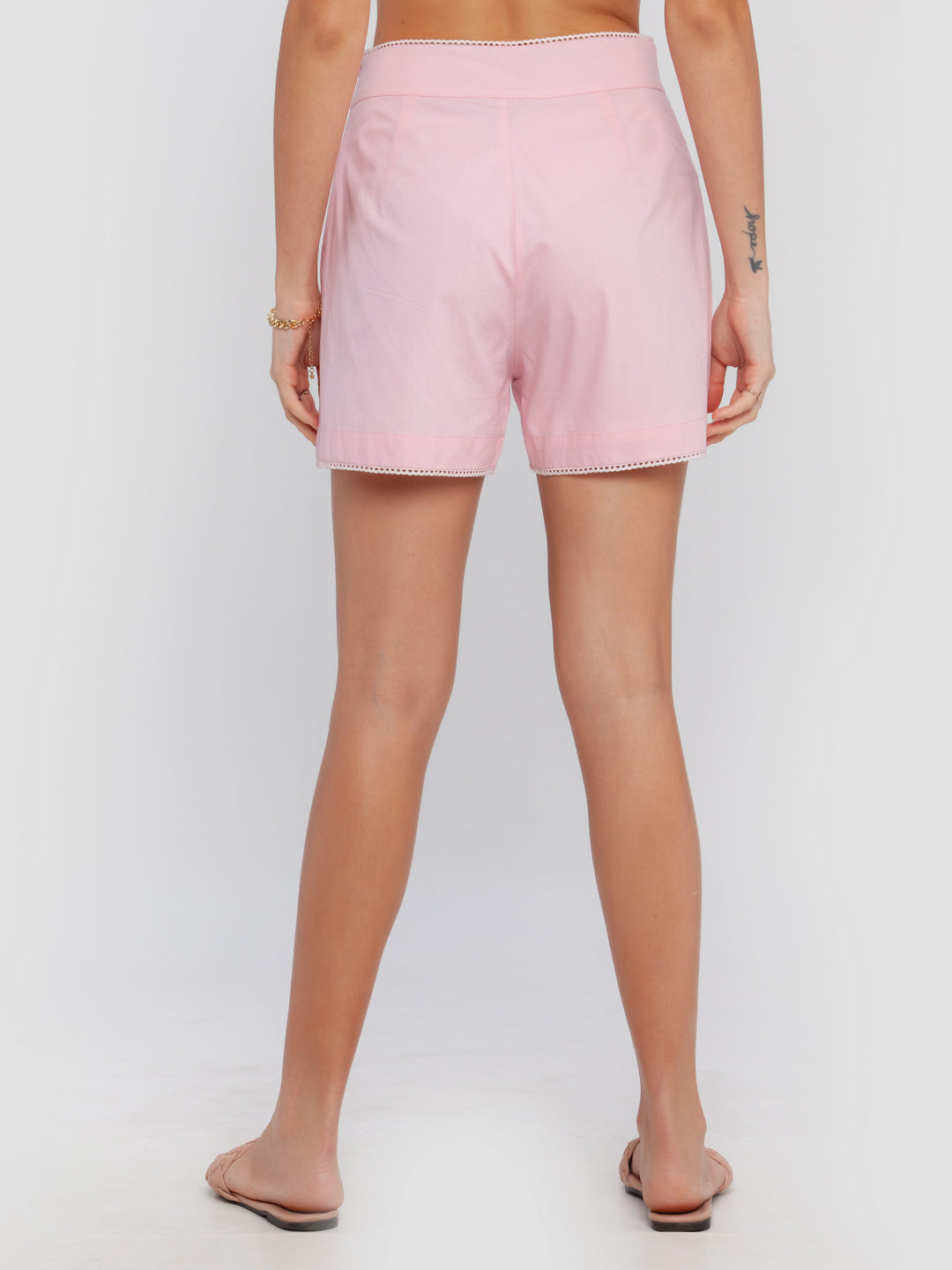 Pink Solid Fitted Shorts