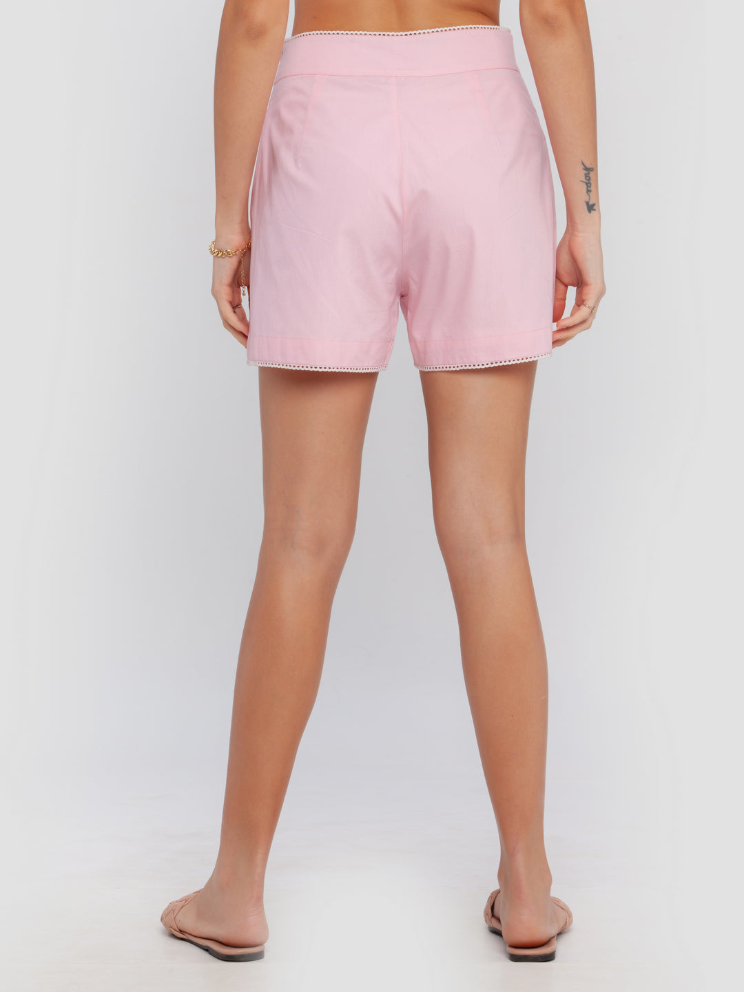 Pink Solid Fitted Shorts For Women
