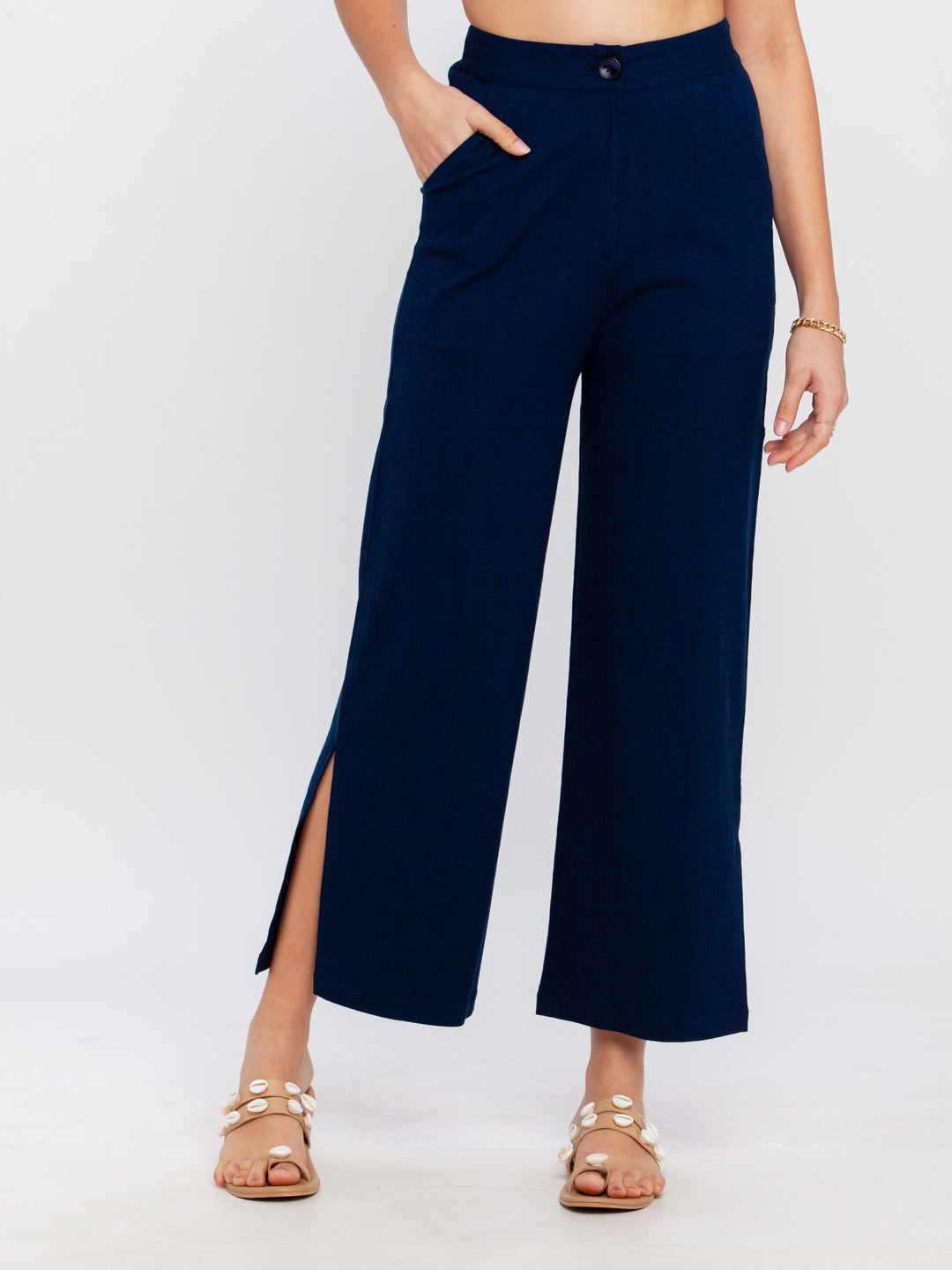 Navy Blue Solid Trouser