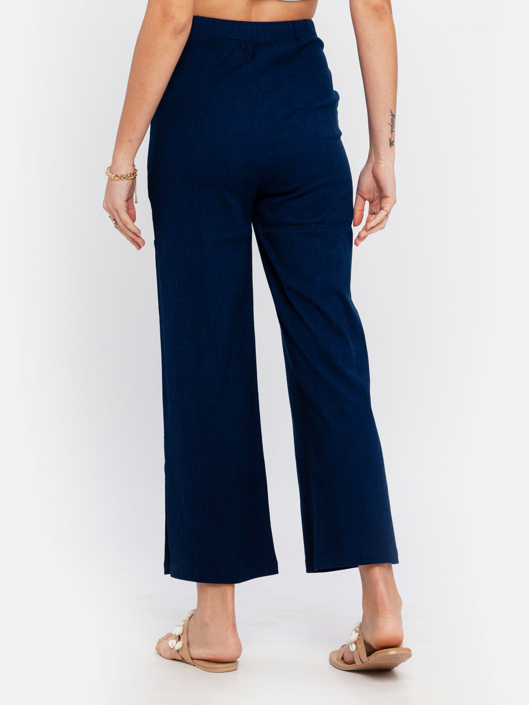 Navy Blue Solid Trouser