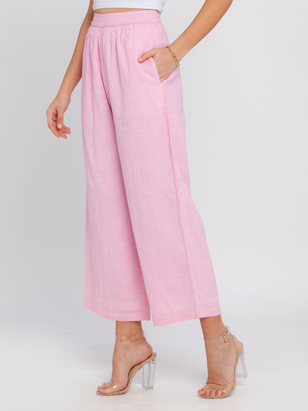Pink Solid Elasticated Trouser