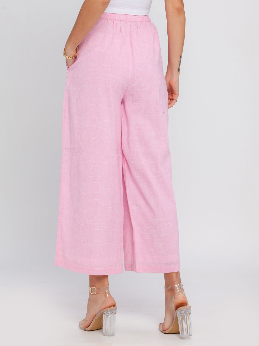 Pink Solid Elasticated Trouser