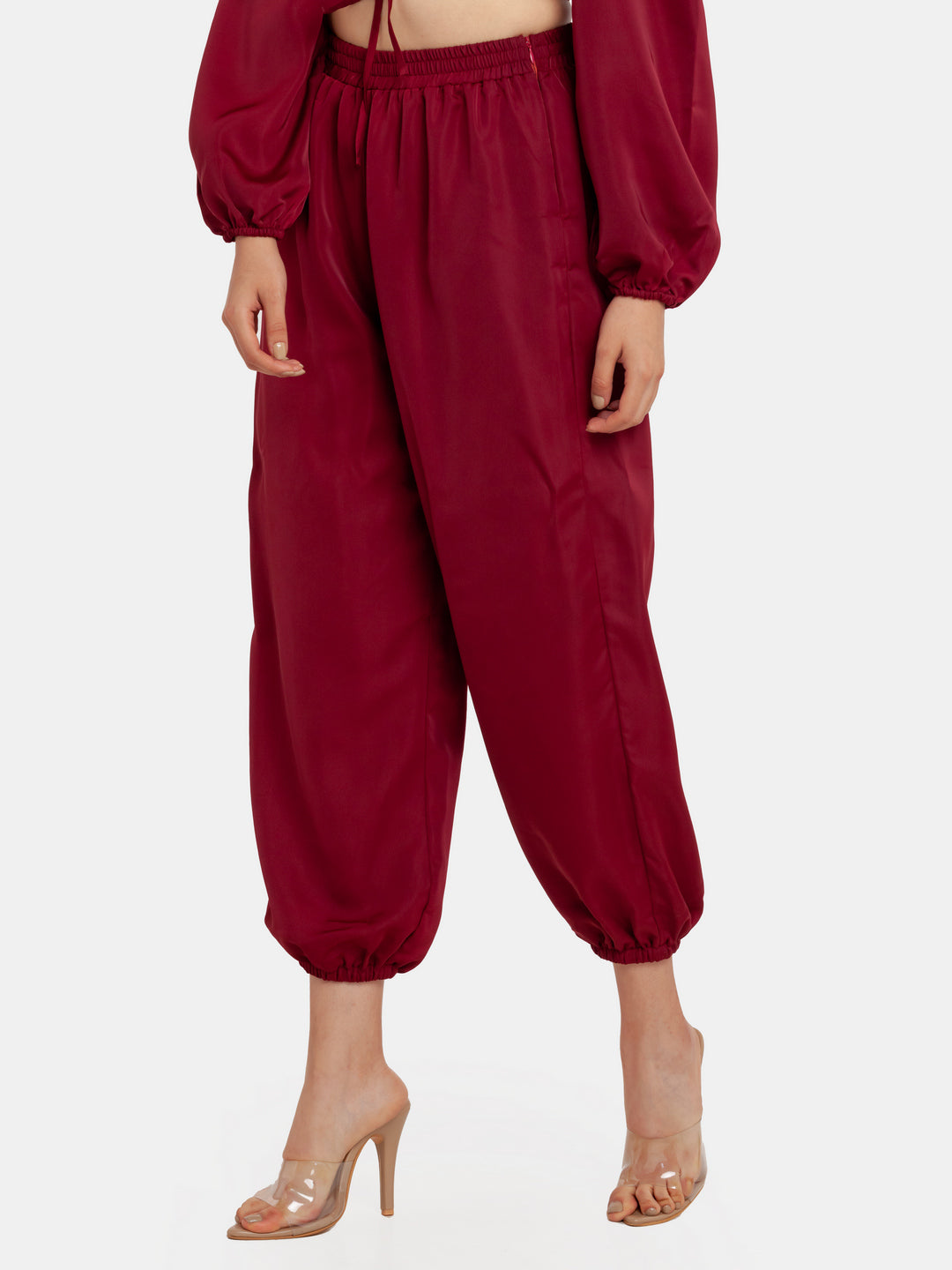 Maroon Solid High Waisted Jogger For Women