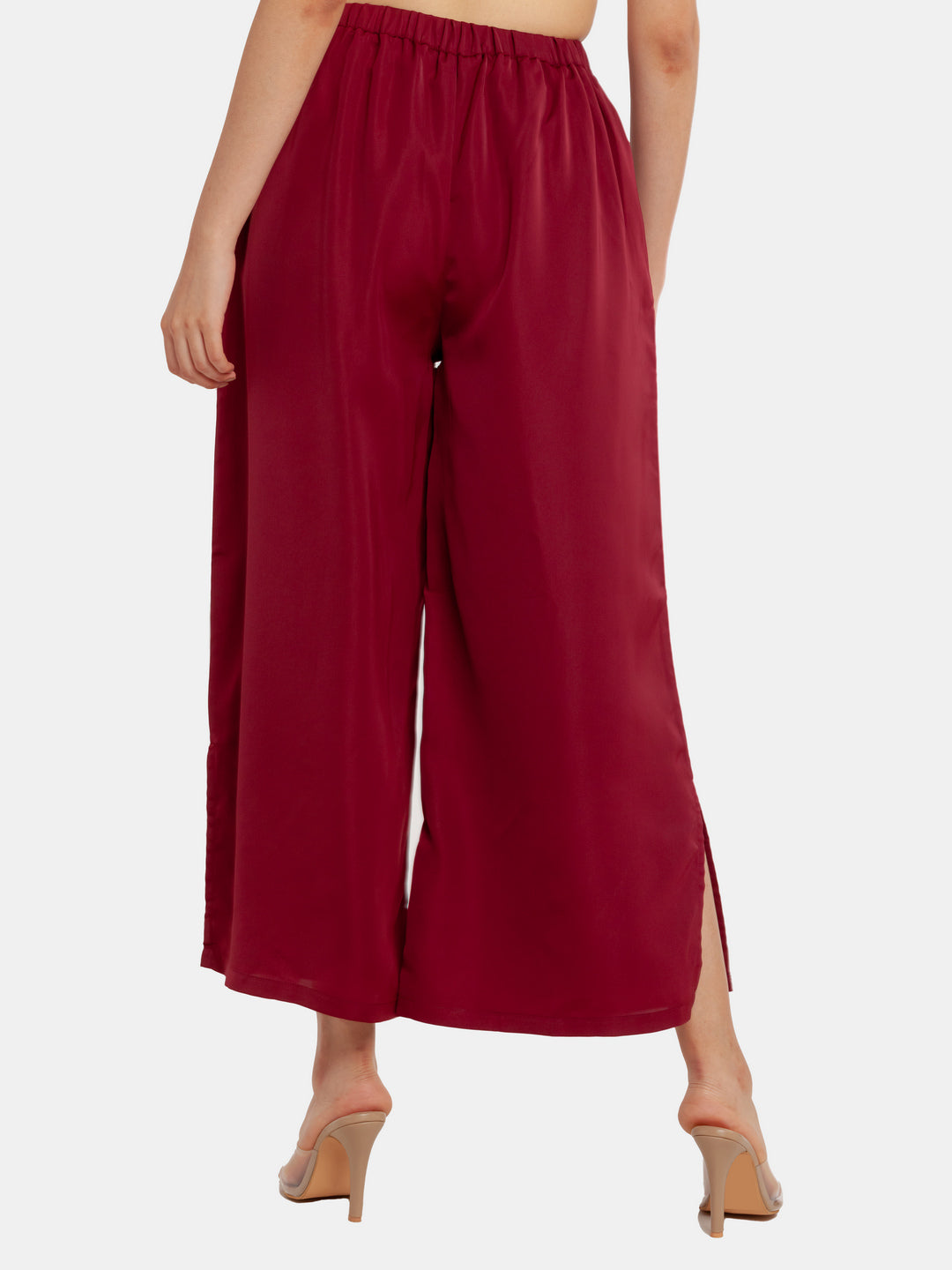 Maroon Solid High Waisted Trouser