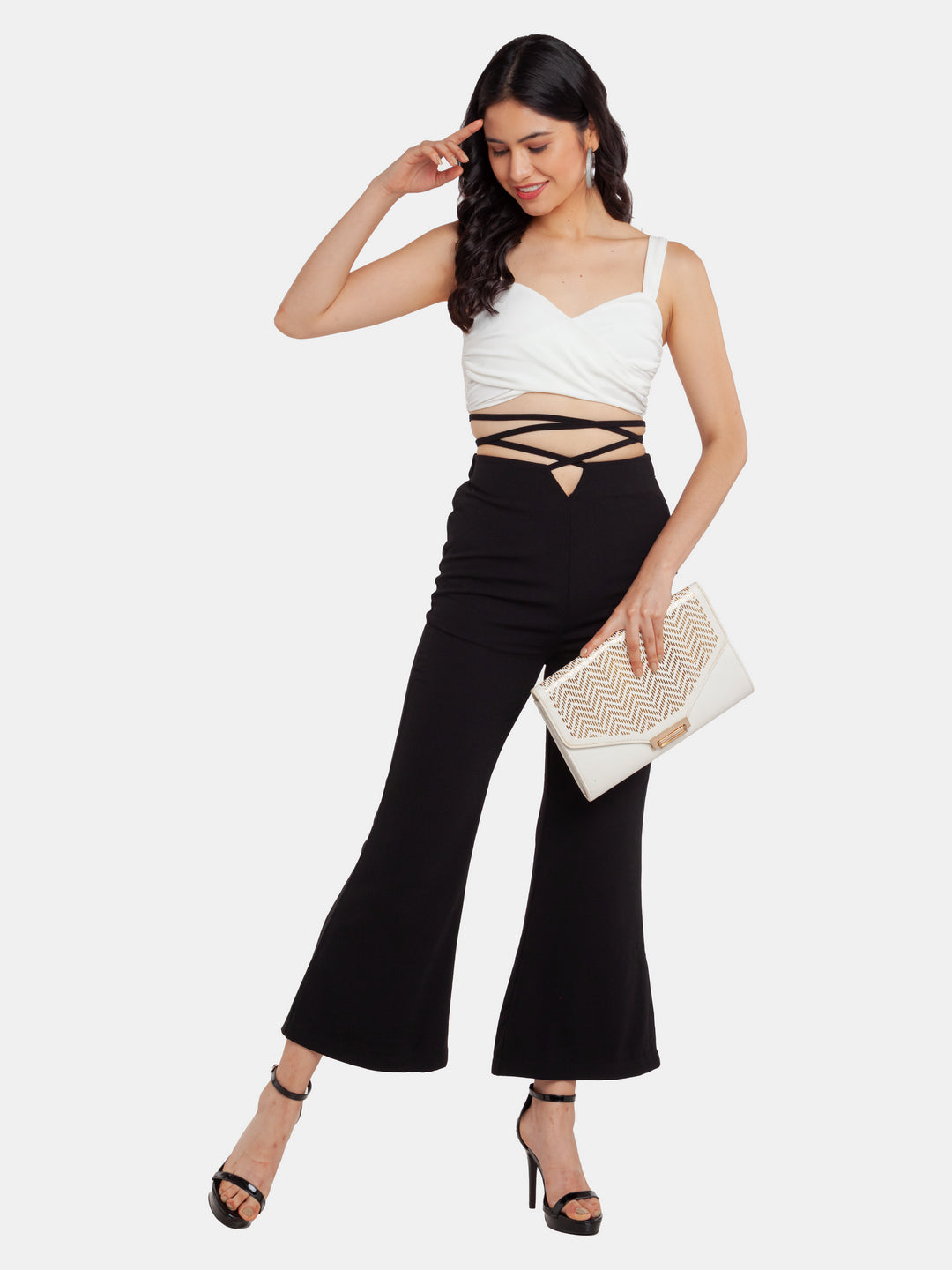 Black Solid Wide Leg Trouser