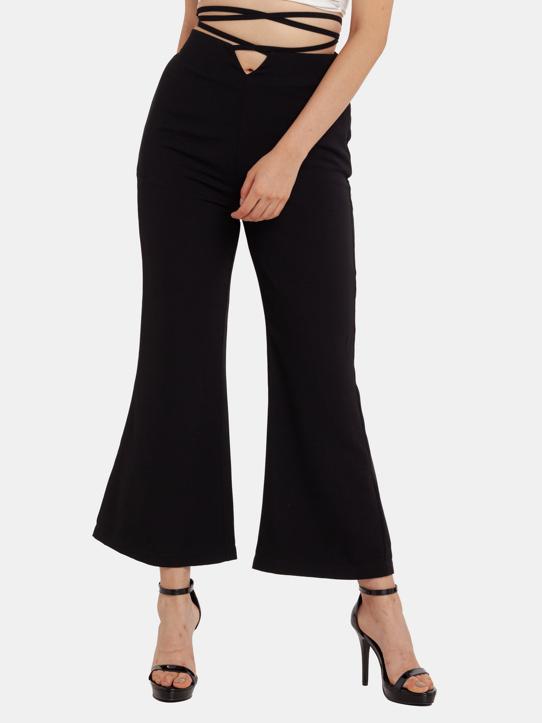 Black Solid Wide Leg Trouser