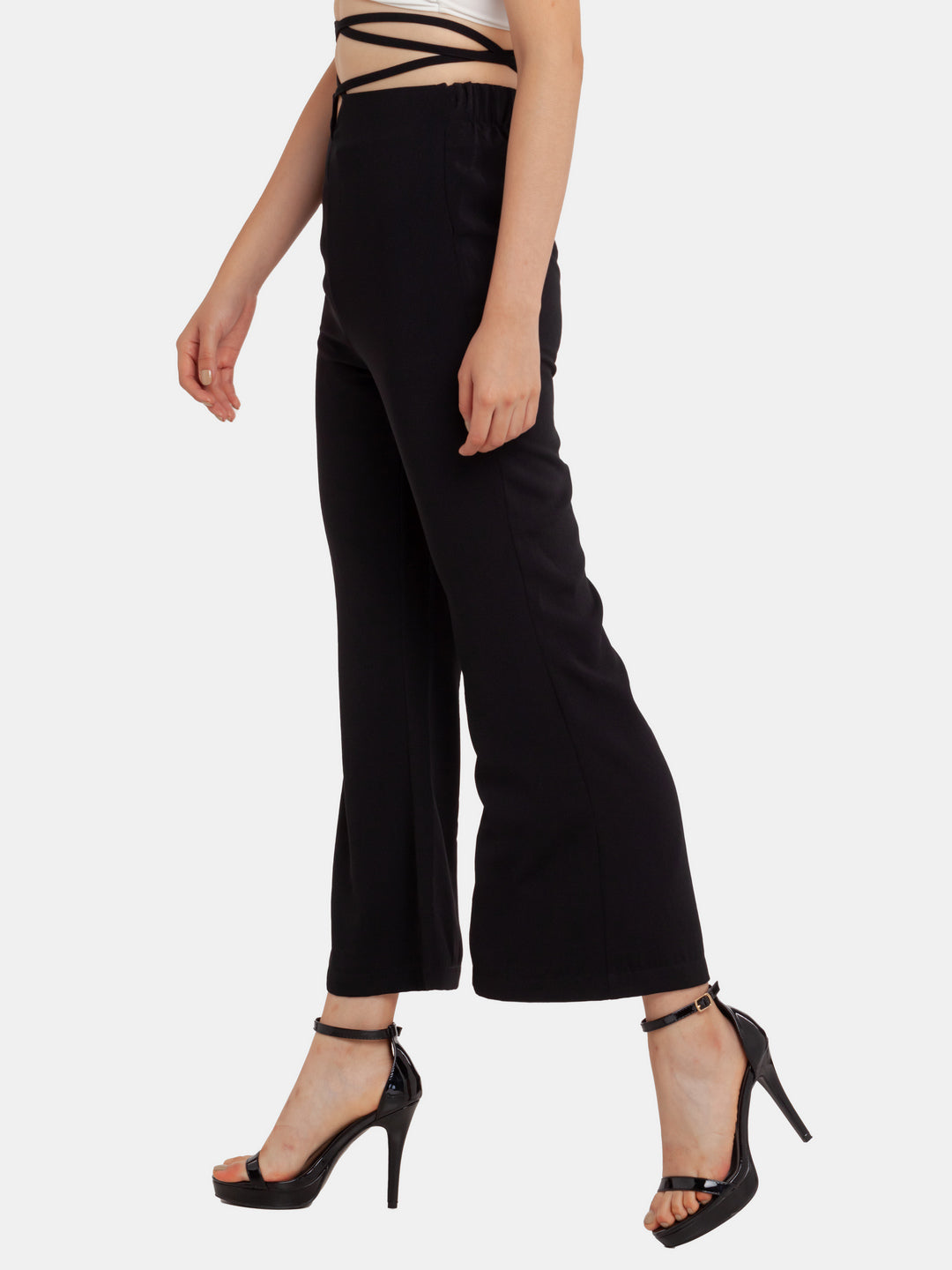 Black Solid Wide Leg Trouser For Women