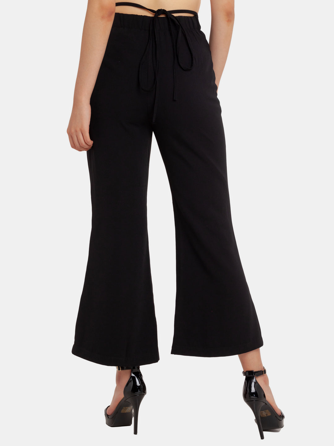 Black Solid Wide Leg Trouser