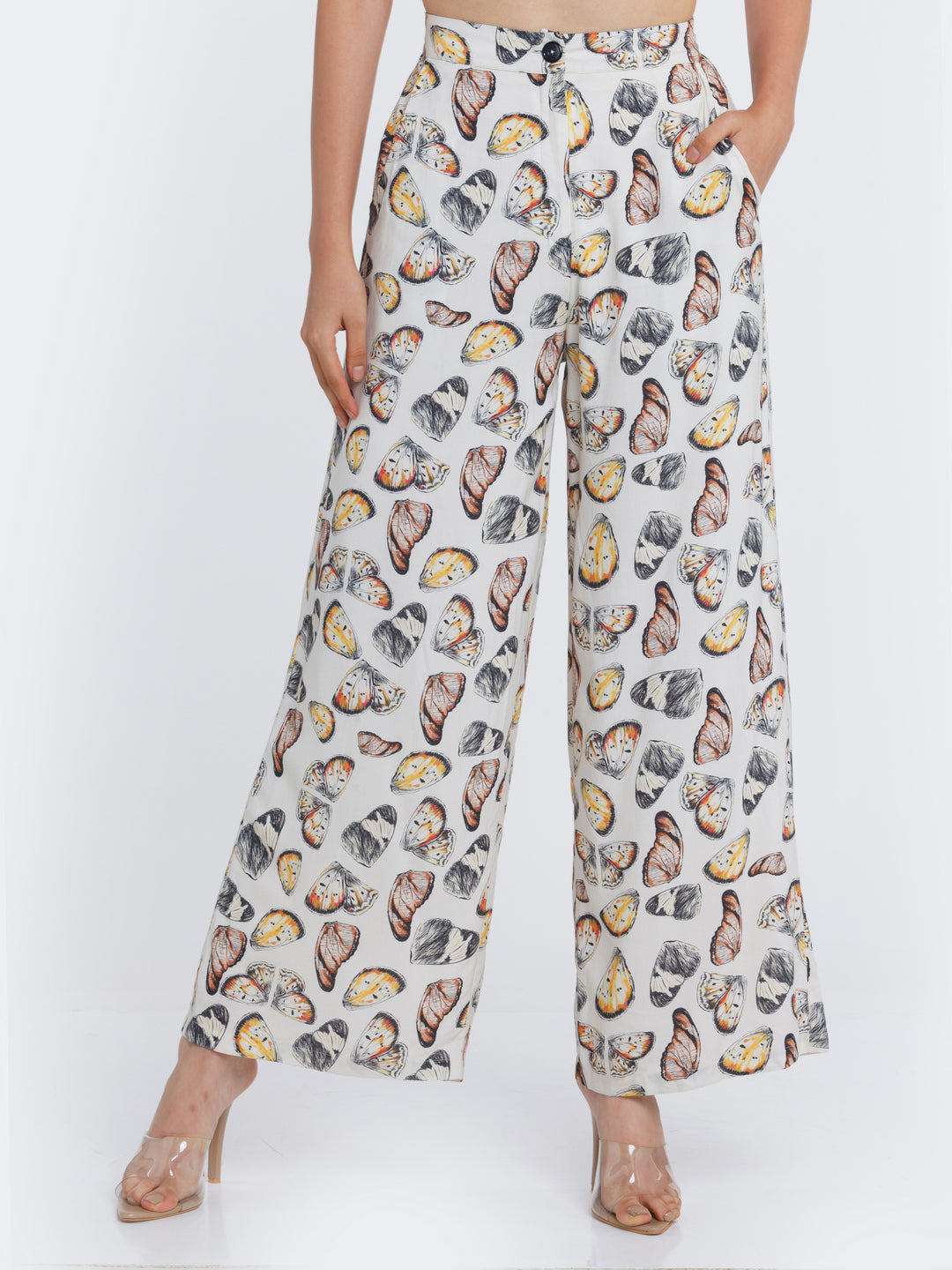Off White Printed Trouser For Women