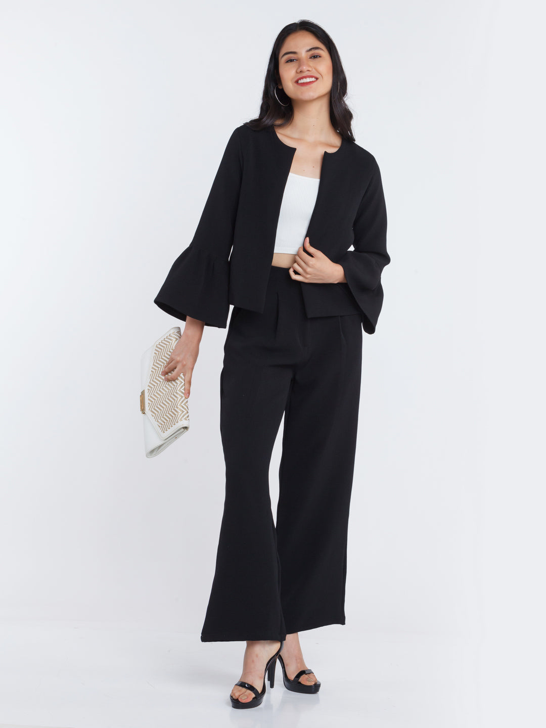 Black Solid Pleated Trouser