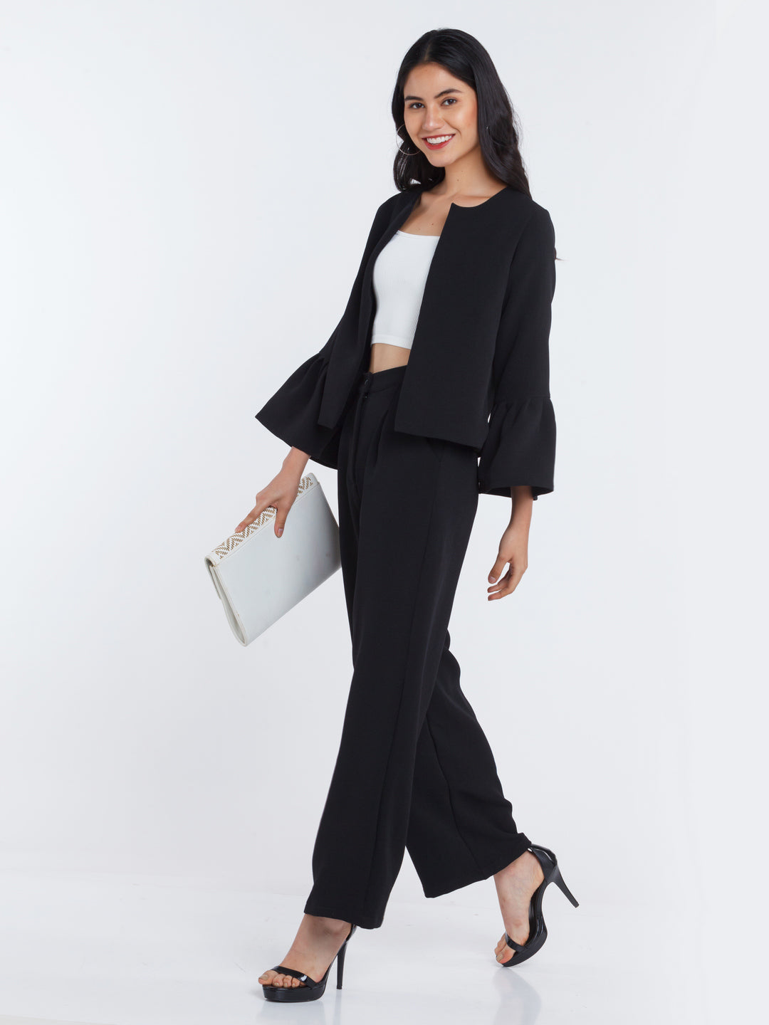 Black Solid Pleated Trouser For Women