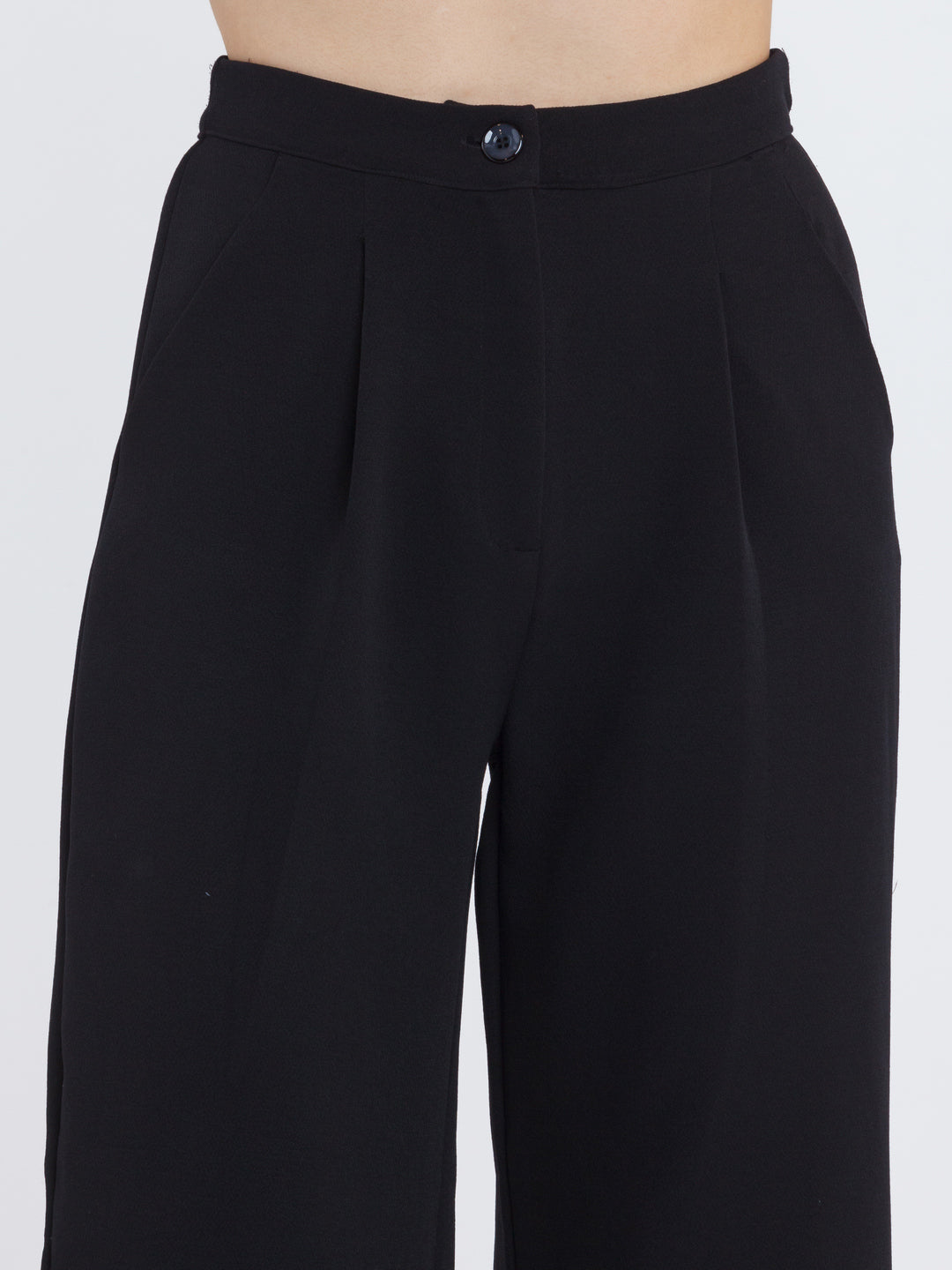 Black Solid Pleated Trouser