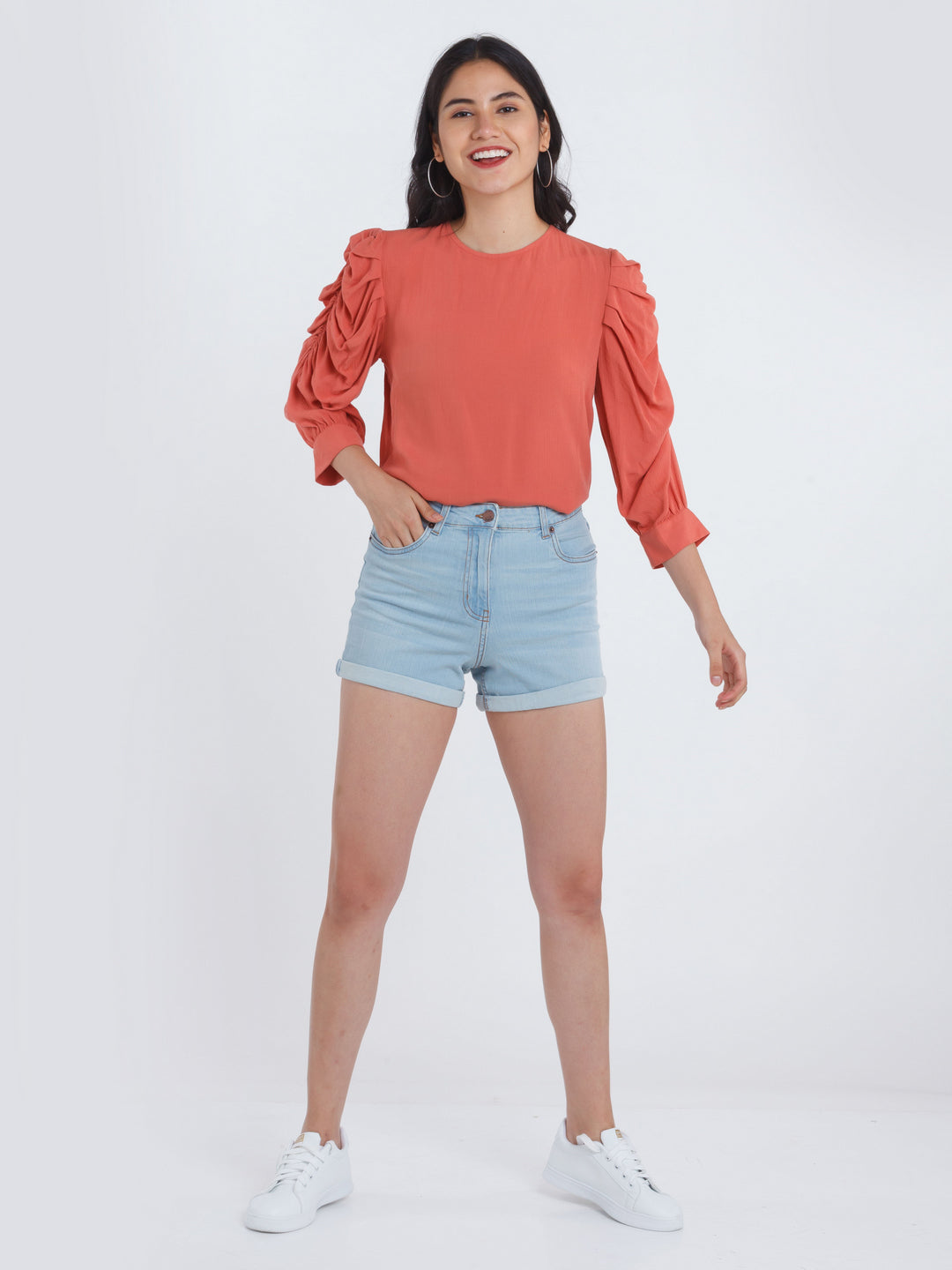Blue Solid Jeans Shorts For Women