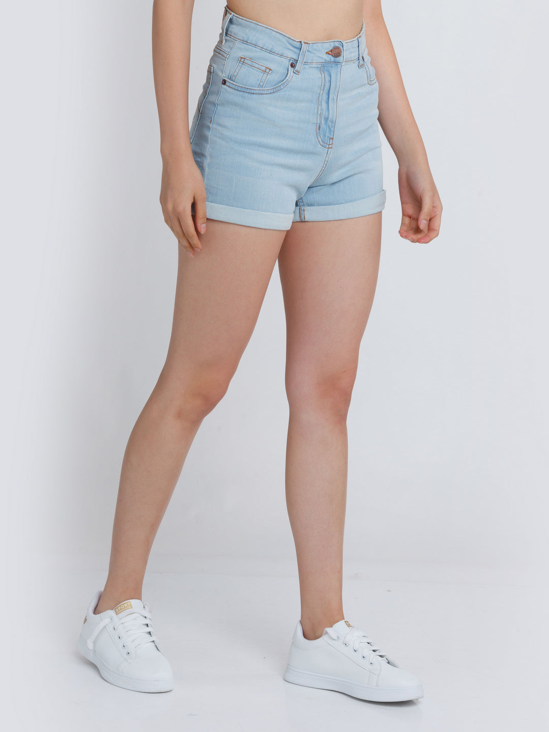 Blue Solid Jeans Shorts