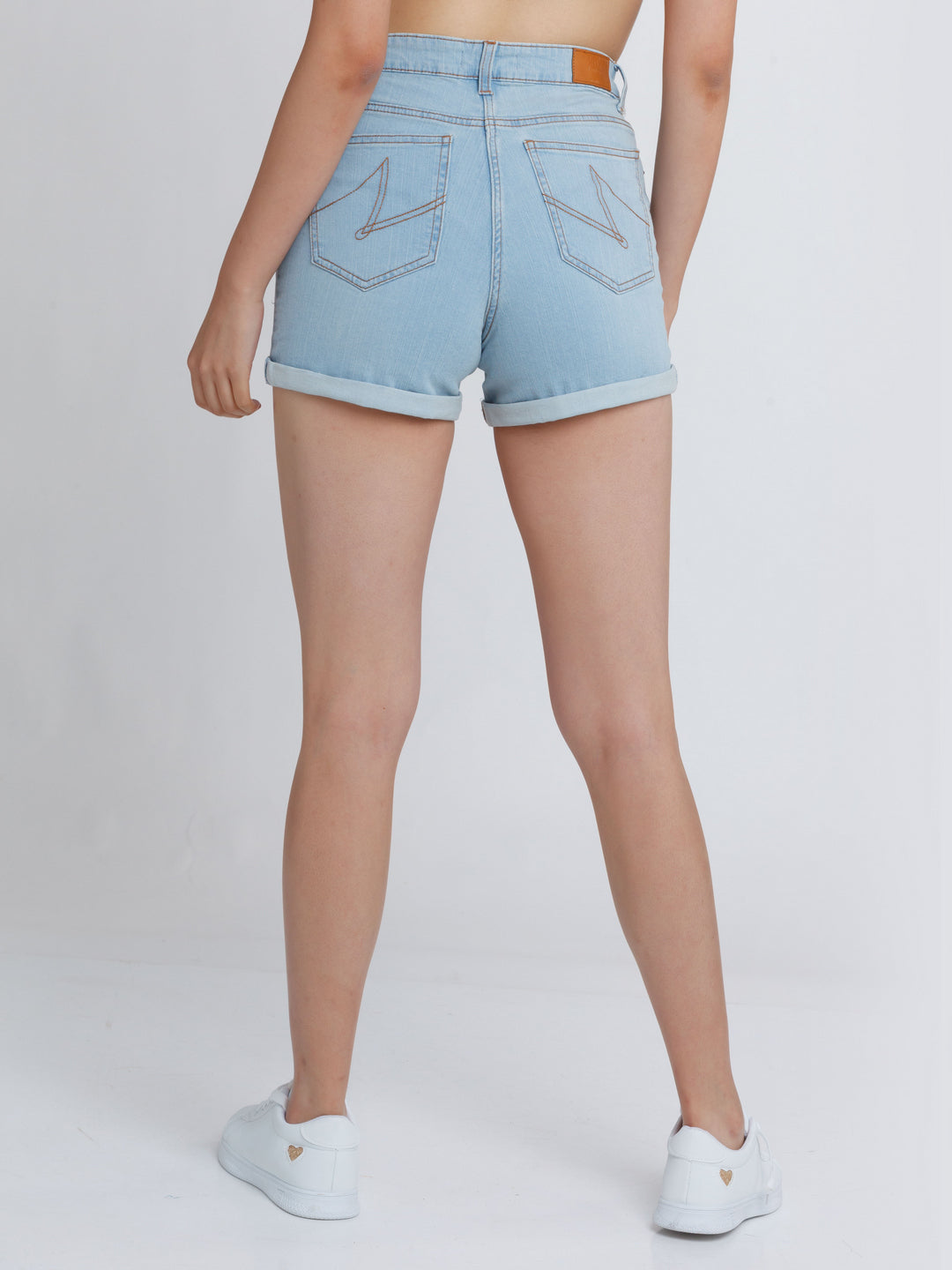 Blue Solid Jeans Shorts