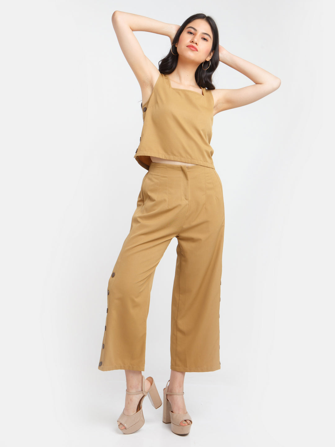 Brown Solid Straight Trouser For Women