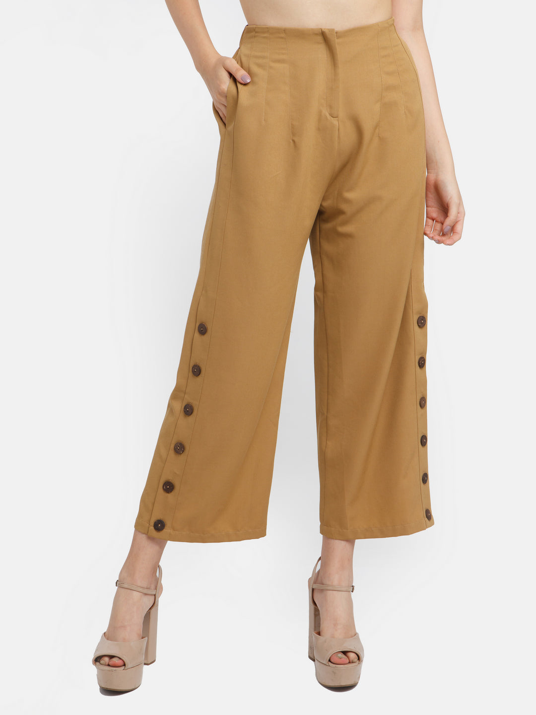 Brown Solid Straight Trouser