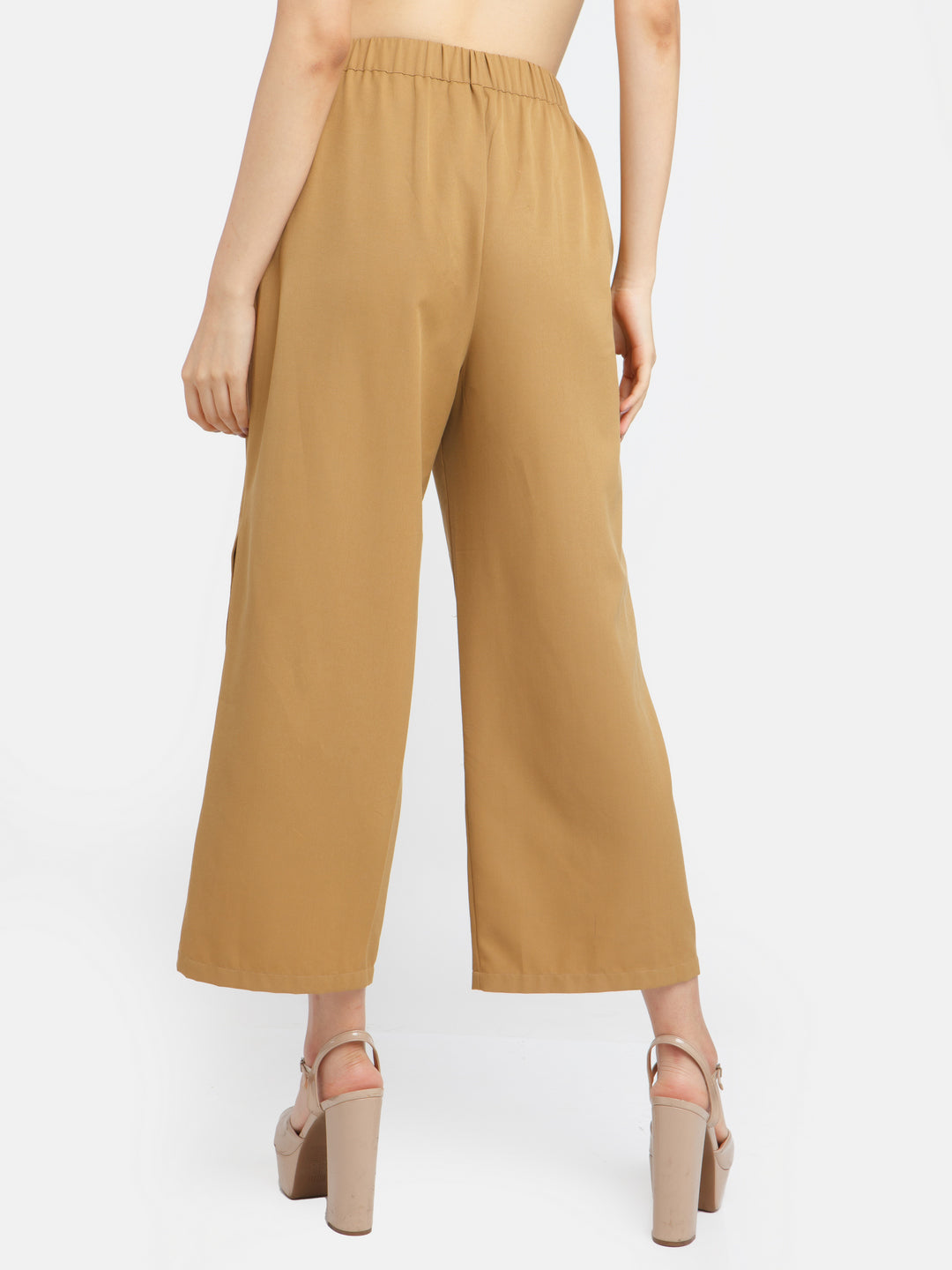 Brown Solid Straight Trouser For Women