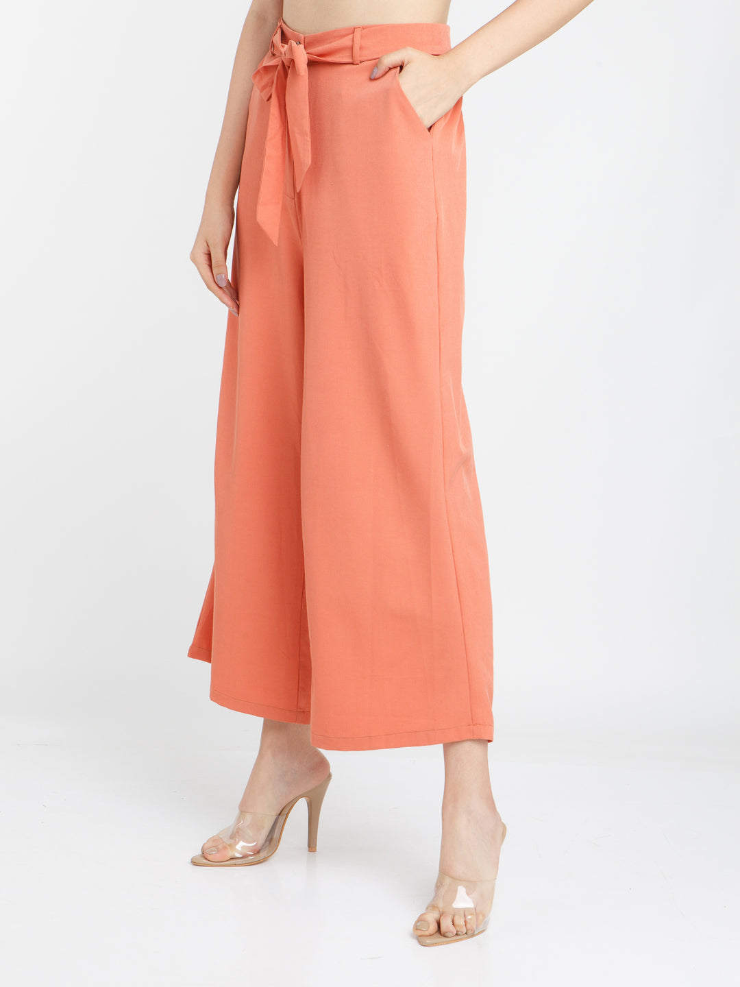 Orange Solid Wide Leg Trouser