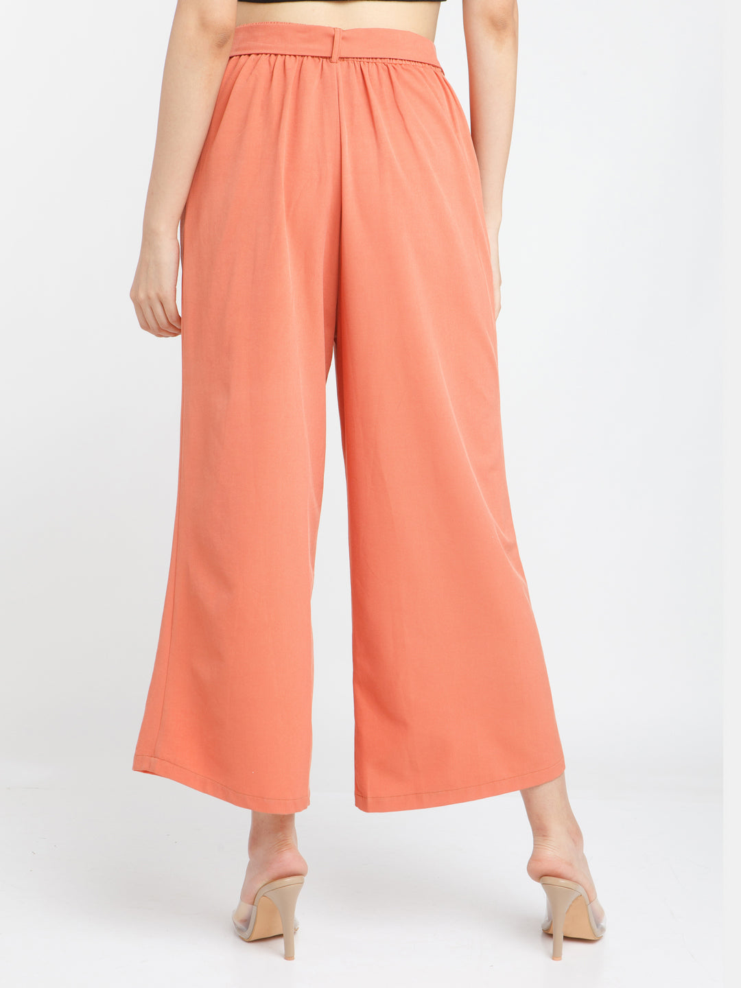 Orange Solid Wide Leg Trouser