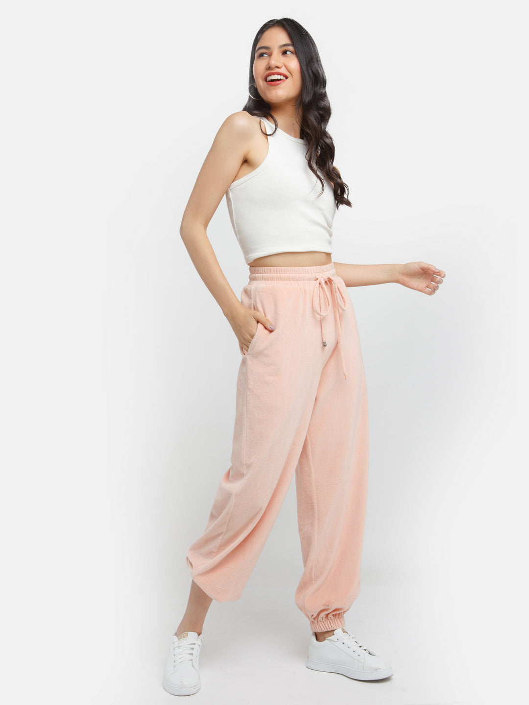 Pink Solid Joggers For Women